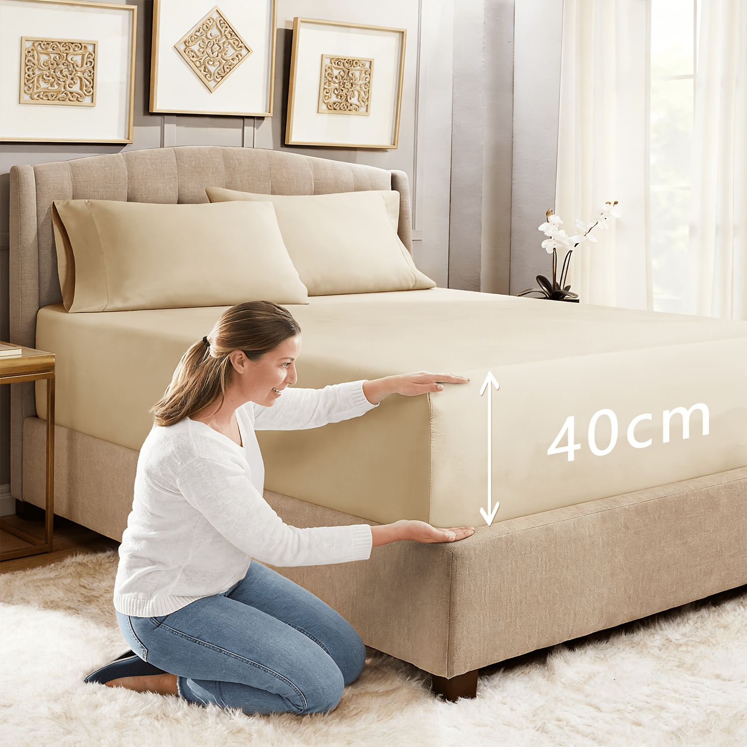1 Pack Adjustable Fitted Microfiber Bed Sheet For 90, 105, 135, 150, 180cm Beds, 300 Tc Extra Deep Pocket Fitted Sheet, 360° Elastic, 40cm Height, Soft And Breathable