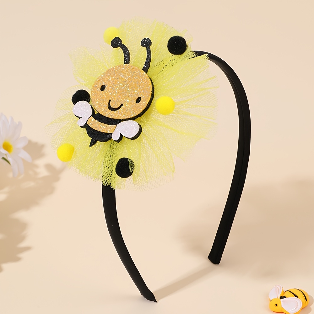 TEMU 1pc Glitter Bee Headband For Cute Cartoon Animals Tulle Hair Band Additions For Spring Summer Dress Up
