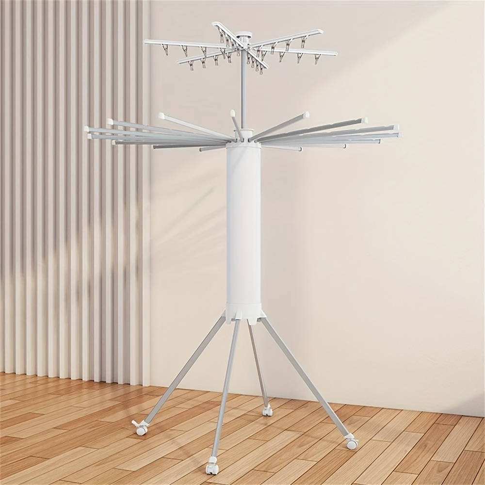 TEMU Space- Foldable Tripod Clothes Rack With 360Â° Rotating Wheels - Sturdy Aluminum, No , Indoor/outdoor Use - Ideal For Efficient Laundry Drying In