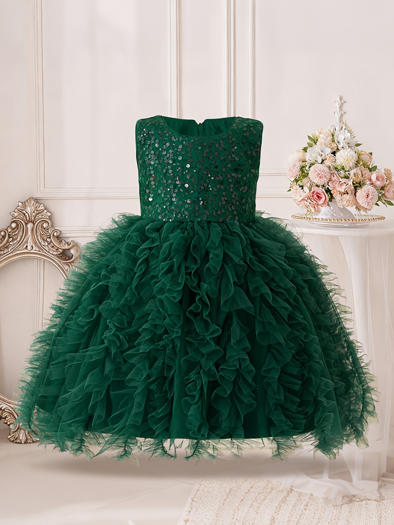 elegant sequined mesh princess dress girls perfect christmas - Temu