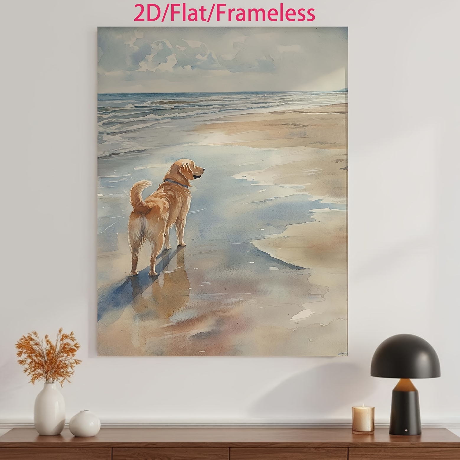 item picture 2d flat 2d flat frameless   theme printable wall art coastal watercolor painting   home decor golden retriever gift creative poster fun   wall decor family bedroom   room bathroom
