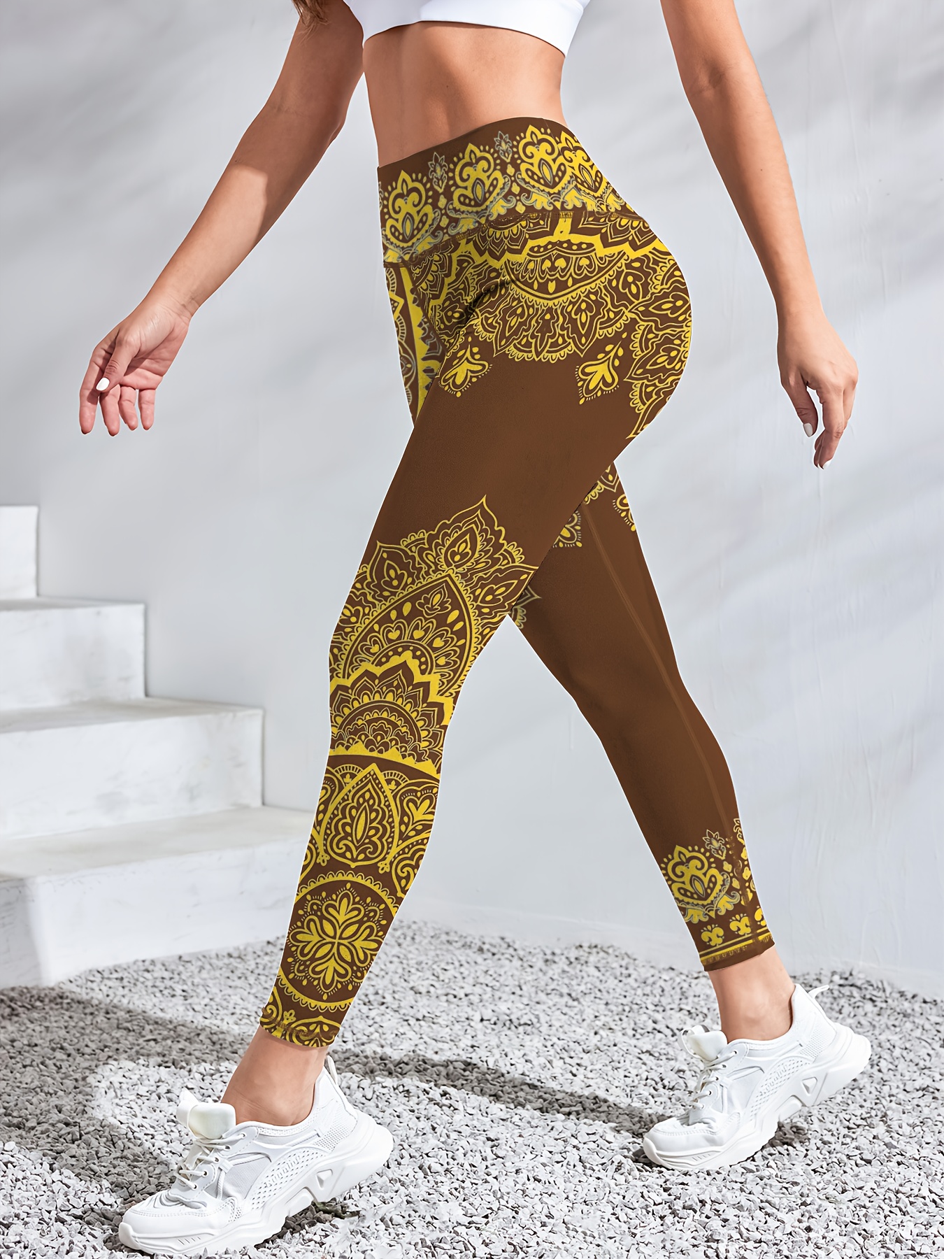 womens high waisted yoga leggings mandala print boho ethnic Temu