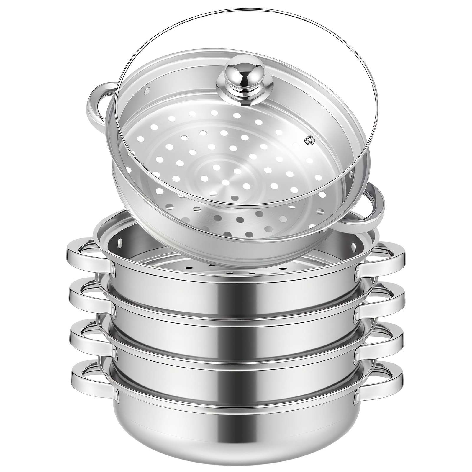 TEMU 28 cm breiter 3/5-Schichten-Dämpfer zum Dämpfen & Kochen, langlebiger Edelstahl-Topf, Edelstahl-Kochtopf ideal zum Schmoren von Soße, gesunde