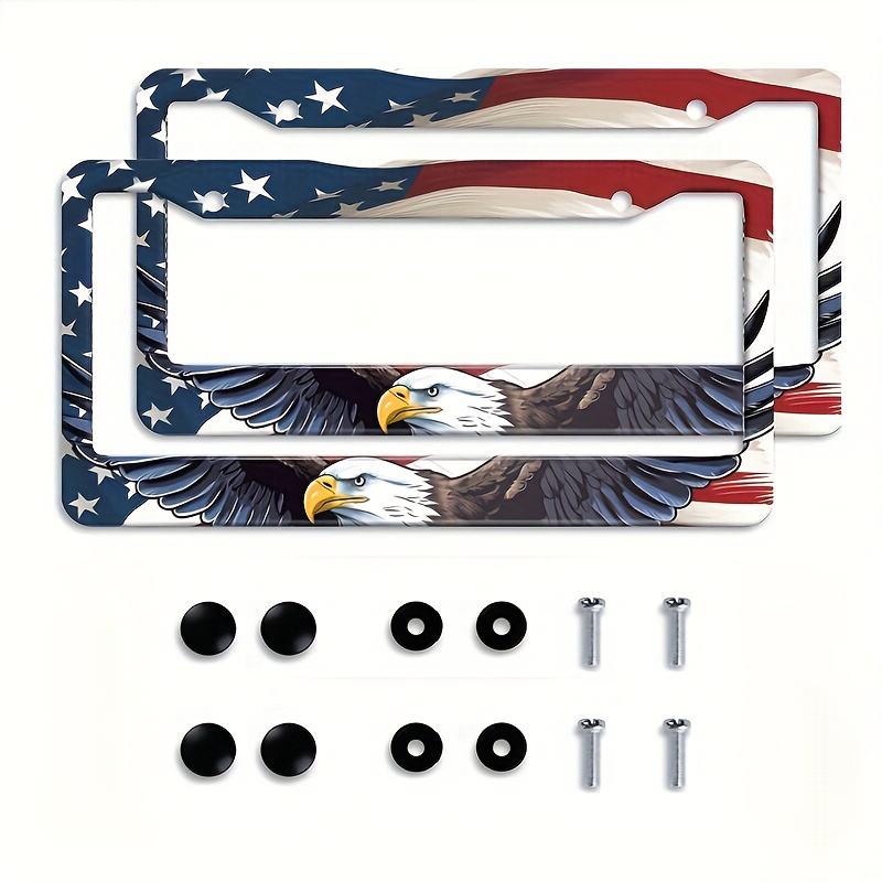 TEMU 2-pack Car License Plate Frames With American Flag And Eagle Designs, High-quality Abs Car License Plate Frames, Stylish U. License Plate