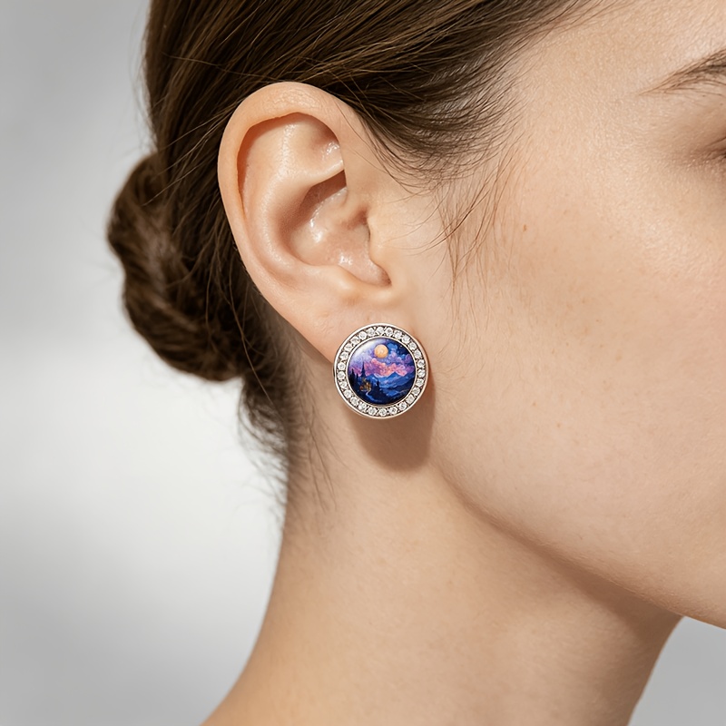 2pcs Classic Imitation Crystal Stud Earrings with Night Sky Design