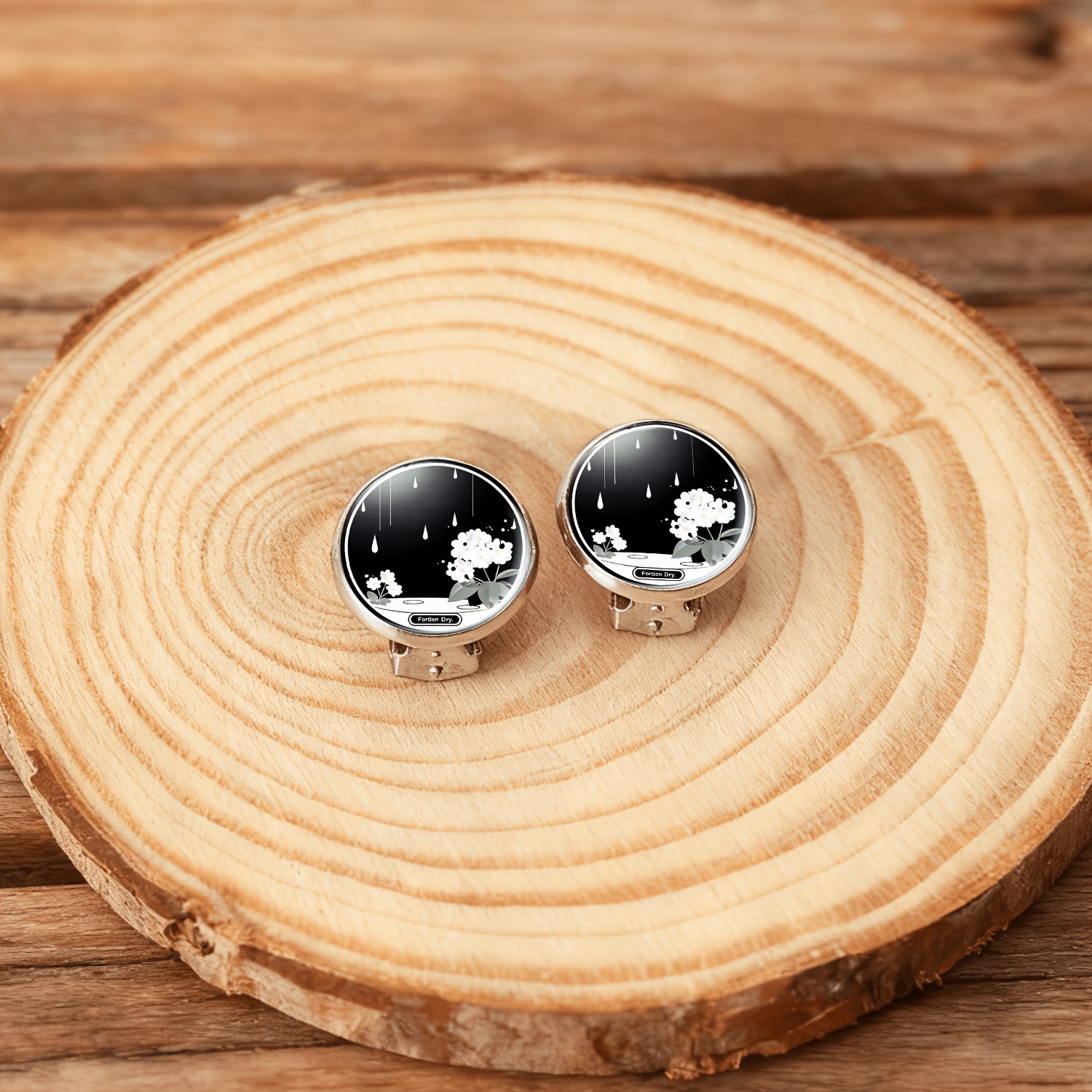 2pcs No-Piercing Round Glass-Faced Earrings Set