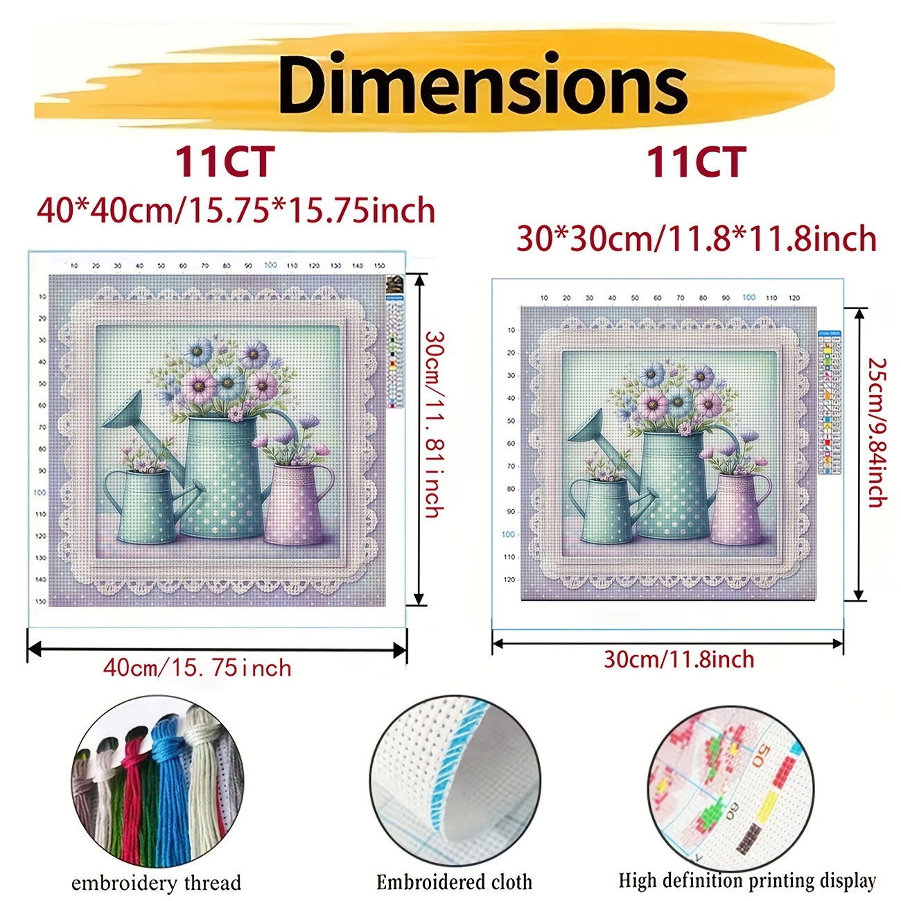 Cross Stitch Kit, "Colorful Watering Can with Fresh Flowers" Pattern