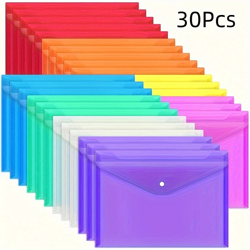 

30pcs Snap Closure File Folders - Pp Plastic Envelopes For A4/letter Size Documents - Office & School Organization