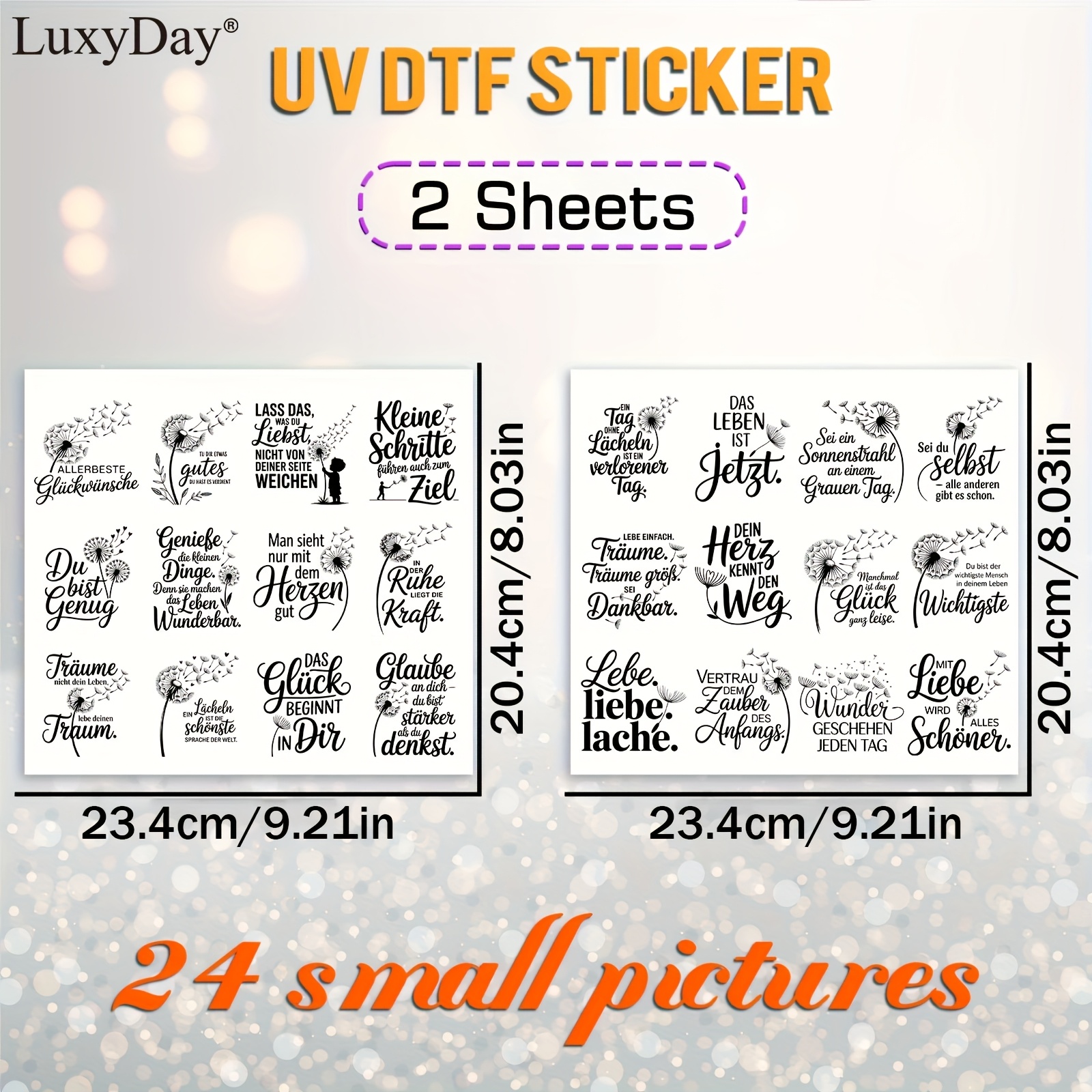 Image of 24pcs Dandelion Theme Uv Dtf Rub Ons Transfer Stickerfor Glass Cups - German Quote Waterproof, Adhesive, Easy To Apply - Perfect For Glassware, Bottles, And Wood, And Furniture Diy Decoration