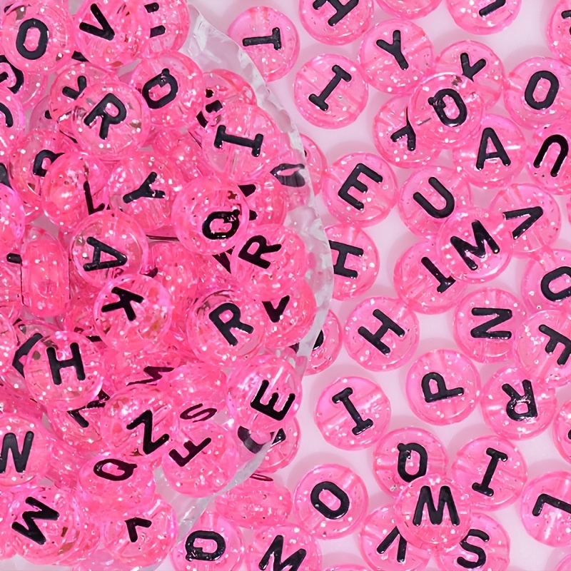 TEMU 110pcs 0.39In Grands Perles d'Espacement Translucides Roses de Lettre, pour la Fabrication de Bracelets et