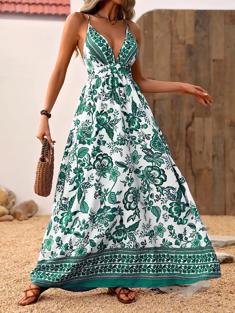 Women'S Elegant Floral Beach Maxi Dress - A-Line Formal & casual event gown, Spaghetti Strap Party Wedding Outfit - * Dress for Women - Vac Women'S Elegant Floral Beach Maxi Dress - A-Line Formal & casual event gown, Spaghetti Strap Party Wedding Outfit - * Dress for Women - Vac