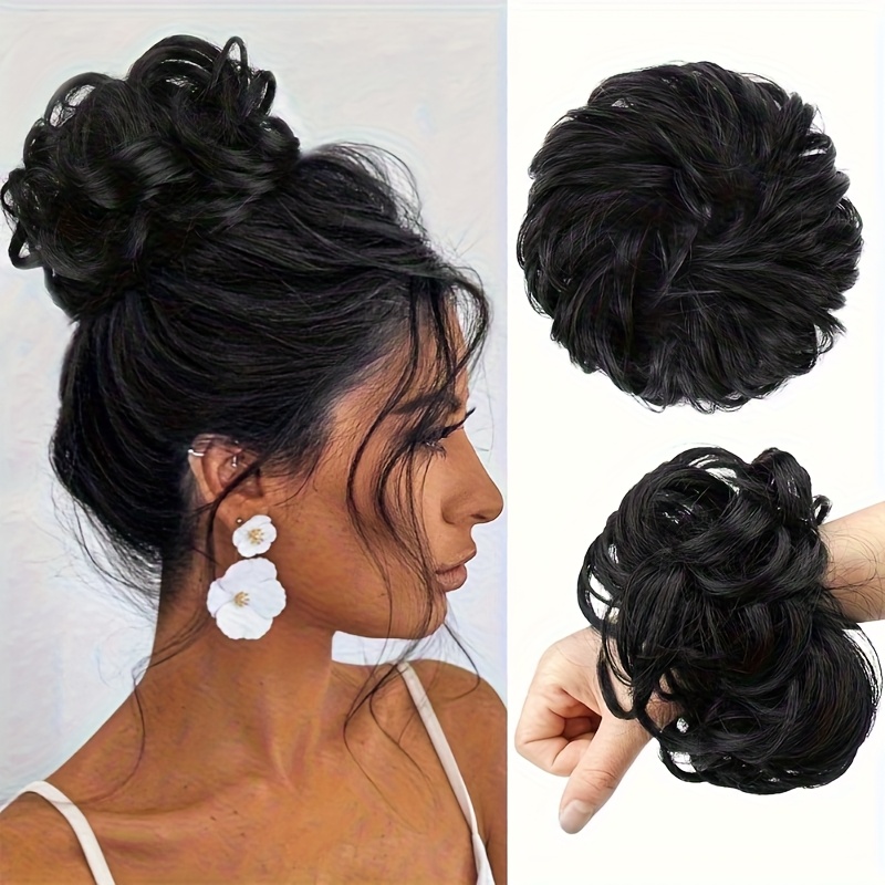 Human Hair Messy Bun Ponytail Extensions, Curly Wavy Hairpieces, Hair Accessories, Suitable For Daily Wear