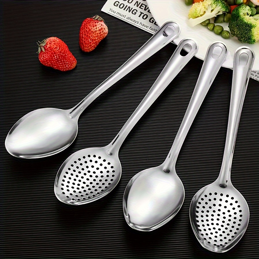 

2pcs Stainless Steel Long Handle Serving Spoons And Colander Set, Metal Utensils For Home And Commercial Use, Buffet Restaurant Public Spoon And Strainer, Kitchen Utensils