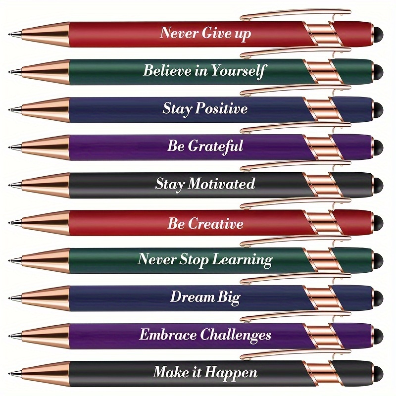 

12-pack Inspirational Ballpoint Pens With Stylus Tips, Motivational Quotes, Smooth Writing, Ideal For Journaling & Gifting - Black Ink