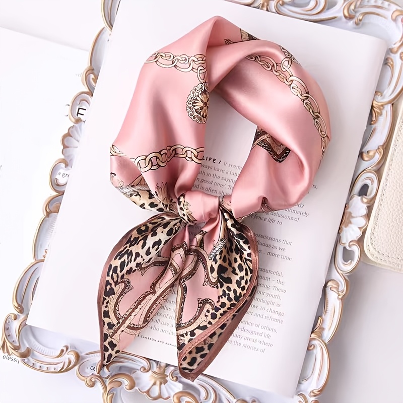 TEMU Retro Chain Leopard Print Women' Scarf Smooth Translucent Temperament Multifunctional Use Headscarf Scarf Shawl Handkerchief Etc. Suitable For
