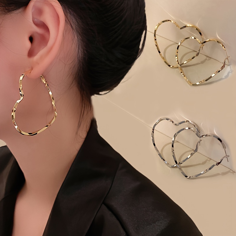 

Aylhfo Alloy Heart-shaped Hoop Earrings - Sexy Y2k Style, No Mosaic, Daily & Party Wear, Valentine's Day Gift, Large Exaggerated Fashion Hoops For Women (1 Pair)