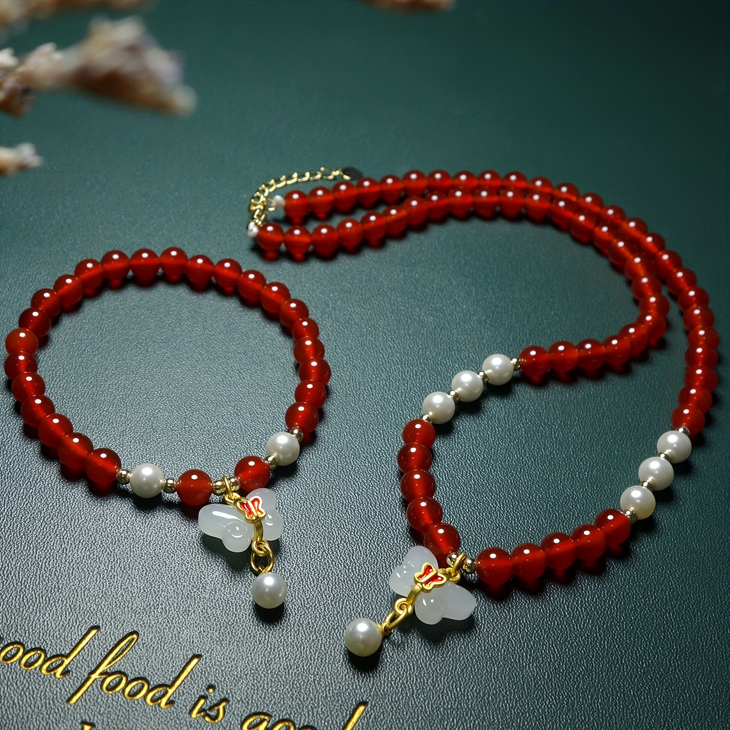 

Natural High Quality A Bead Agate Bracelet Set Men And Women Set Butterfly Pendant Best Gift