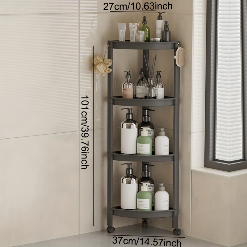 TEMU 1pc No-drill Corner Shower Caddy For Bathroom - Shampoo And Essentials With Wheels, Upright Triangular Storage Rack, Standing Shelf, Standing