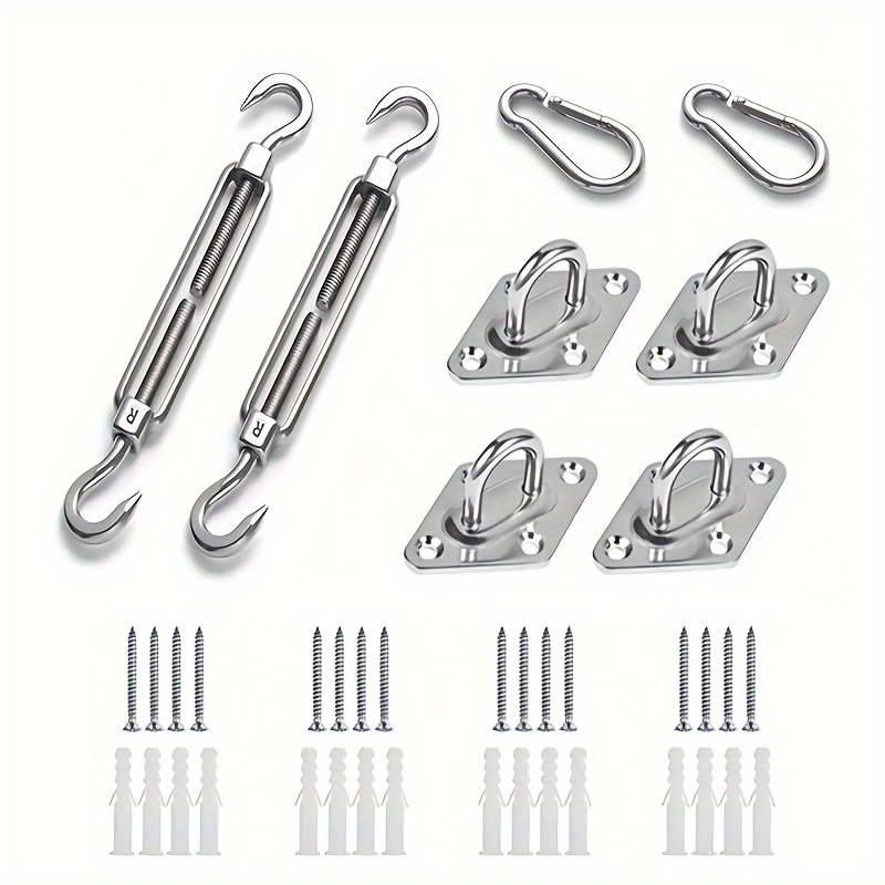 Image of 40pcs Heavy-duty Shade Sail Hardware Kit - Durable 304 Stainless Steel, Rust-resistant, Perfect For Rectangular, Square Or Triangle Canopies - Ideal Installation Outdoor Patio Lawn And Garden