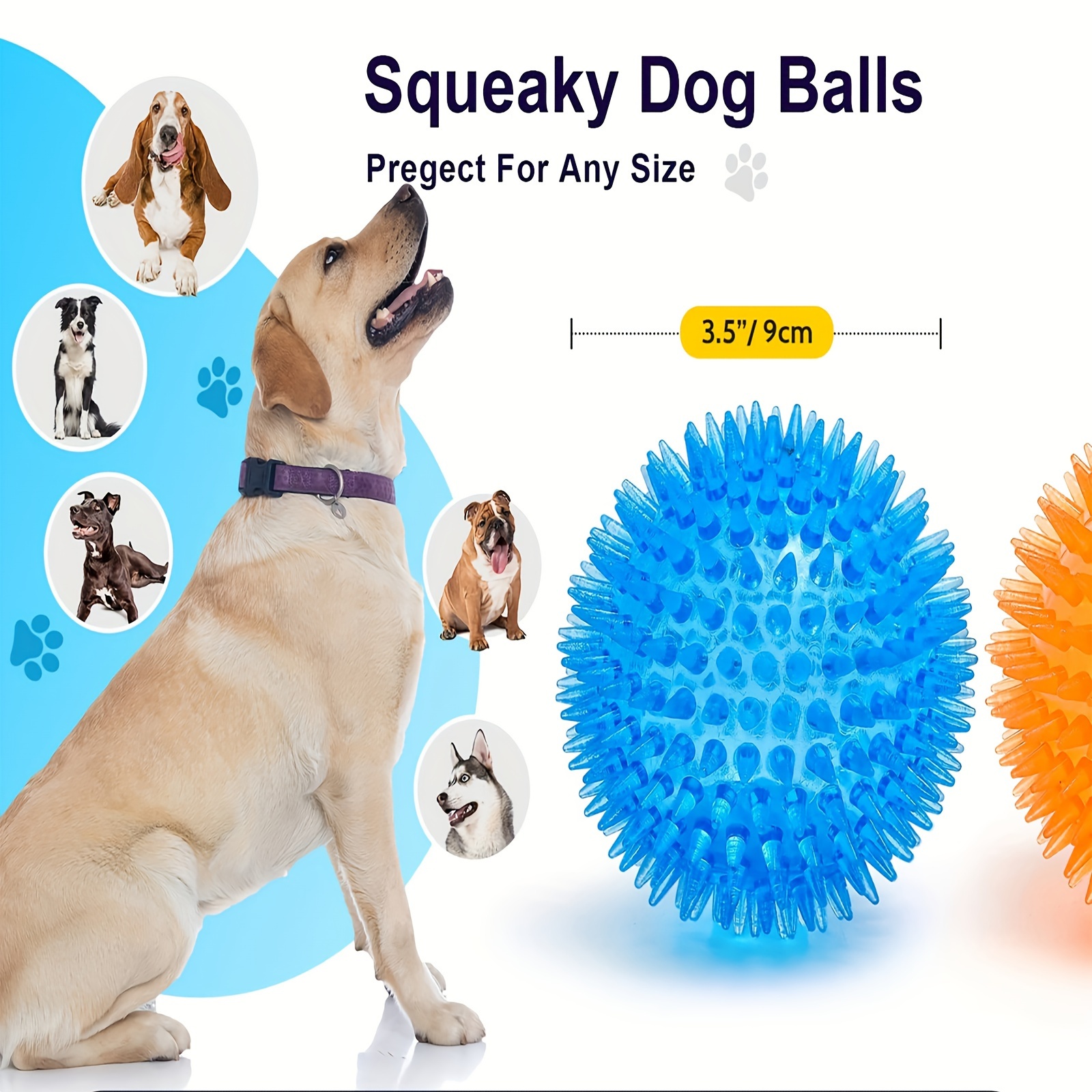 

Squeaky Spiky Dog Balls - Durable Interactive For Teeth Cleaning, Non-toxic Rubber Material, Suitable For Small Breeds, Floats On Water, No Battery Needed