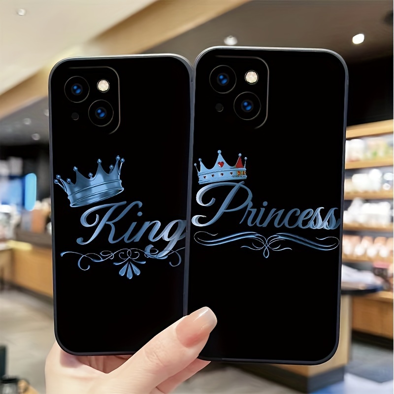 

King And Princess Crown Couple Phone Case Set For Iphone Compatible Models - Tpu Material, Protective And Stylish Design, Perfect Gift For Couples - Black Cases With Elegant Crown Graphics
