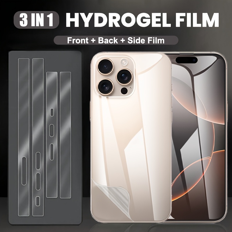 

3in 1] 1pc Front + 1pc Back + 1 Set Tpu Side Film Full Cover Hydrogel Film Screen Protector For 15 14 Plus Protective Film (not Glass)