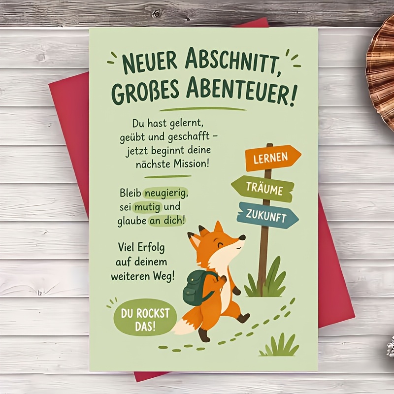1 Envelope And 1 Greeting Card German Congratulations Card For Encouragement Gift For Students Teachers And