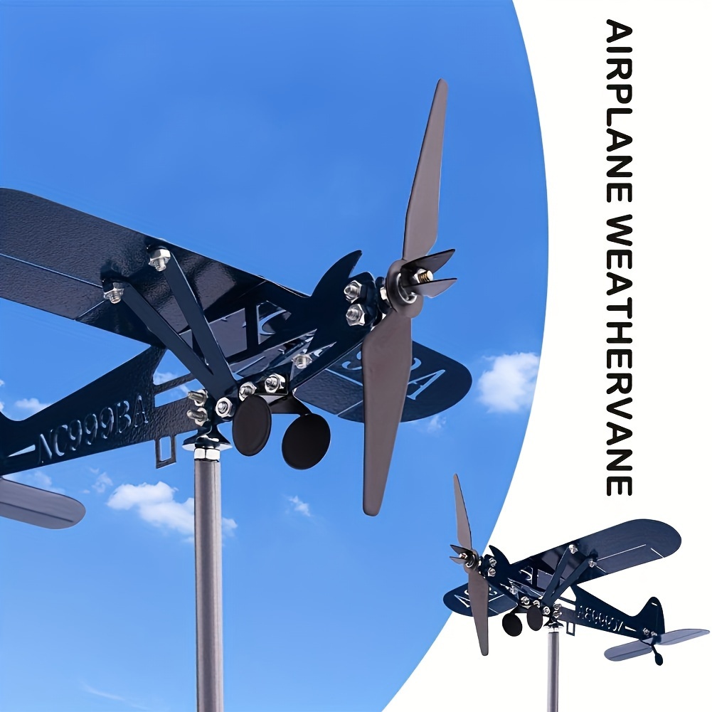 Image of 1pc Metal Airplane Weather Vane - 3d Wind Spinner For Garden, Outdoor Roof Indicator, Yard Art Decor