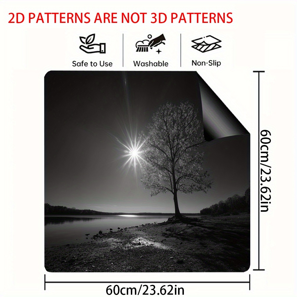 TEMU 1 stuk, 2D Plat Gedrukte Kookplaatbeschermer, Zwart-Wit Landschap, Tafeldecoratie Keukenmat Perfect voor Hoogwaardige Textuur Keukenaccessoires,