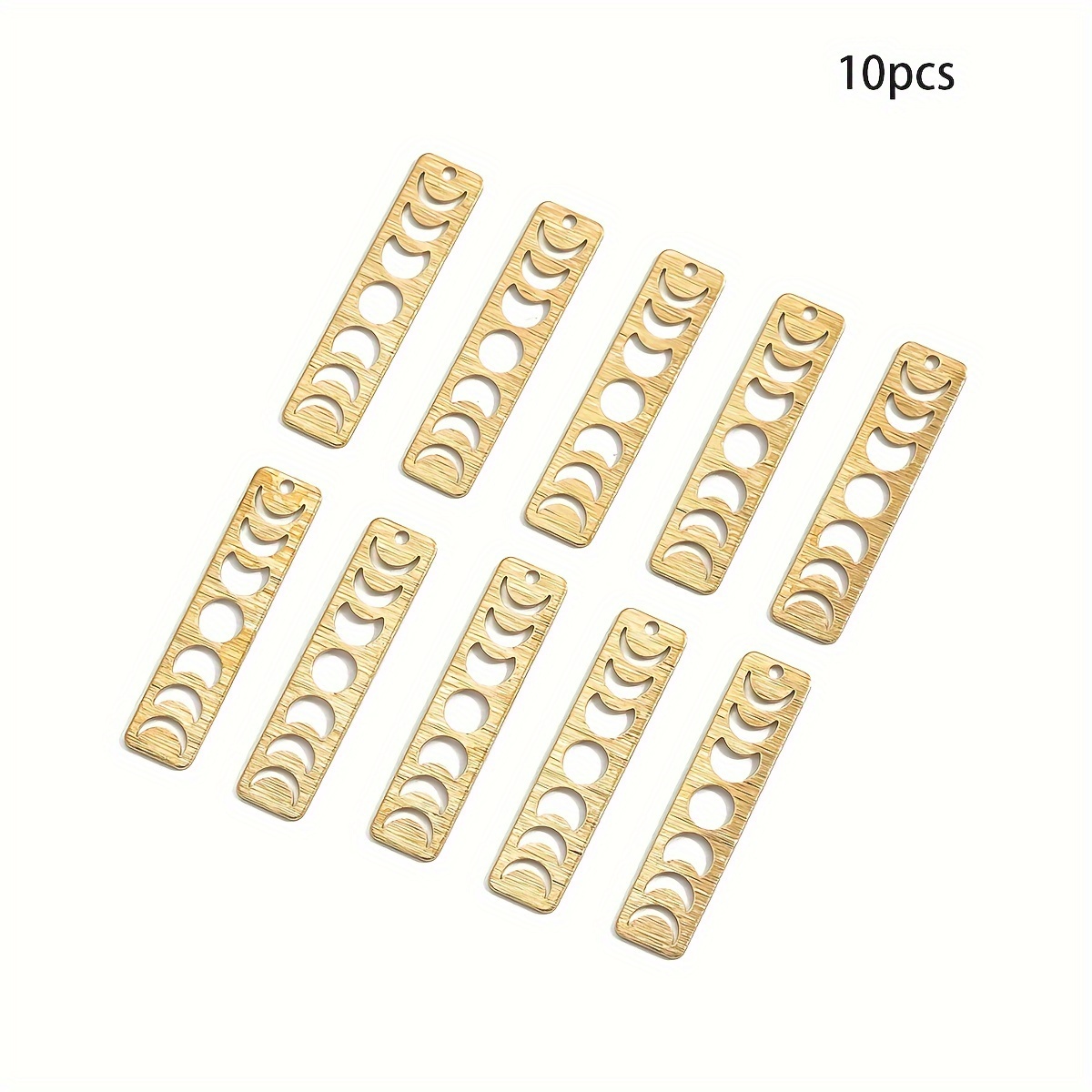 10pcs Bohemian Style Brass Charms, Textured Metal Hollow Moon And Geometric Rectangle Pendants For Jewelry Making, Earrings, Necklaces - No Plating