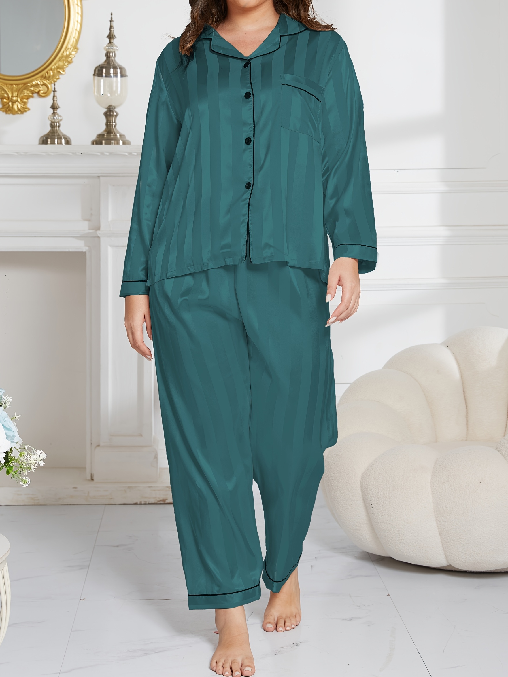 Plus Size Long Sleeve Sleepwear Women'S Plus Size Casual Pajama