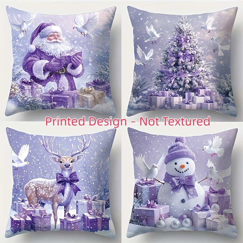 TEMU Printed Design - Not Textured, 4pcs. Pillowcases With Beautiful Patterns Like Santa Claus, Reindeer, Snowmen, And Christmas Trees. Suitable For
