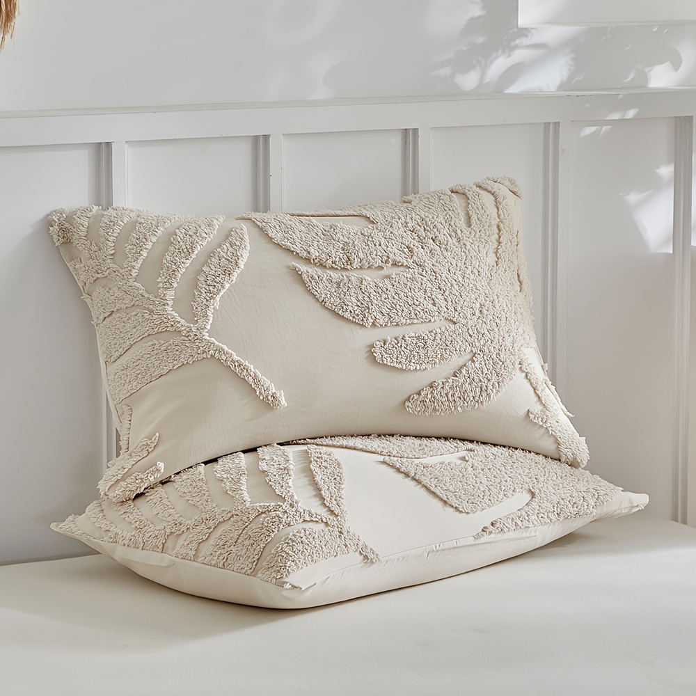 3D Leaf Pattern Duvet Cover Set 2/3pcs Set - High-Quality Tufted Craft, Distressed Style Washable Bedding, Soft Breathable Khaki Bedroom Decor, Multi-Size Available, All-Season Bedding