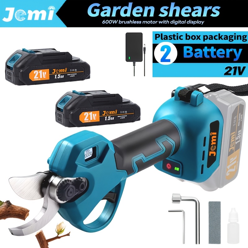 Jemi Tool 21v Brushless Electric Pruning Shears, Professional Handheld Gardening Scissors, With 1.5ah Battery, Sk5 Blade Display Function, Suitable For Pruning Trees, Branches And Plants