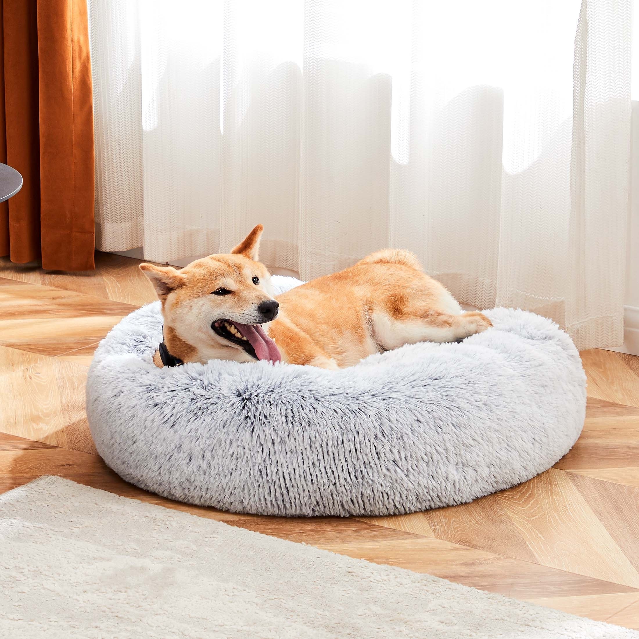 

36 Inch Anti-slip Round Fluffy Plush Faux Fur Cat Bed, Dog Bed For Small Medium Dogs And Cats, Dog Bed, Fits Up To 25 Lbs Pets, Brown Or Grey-blue, 2 Colors