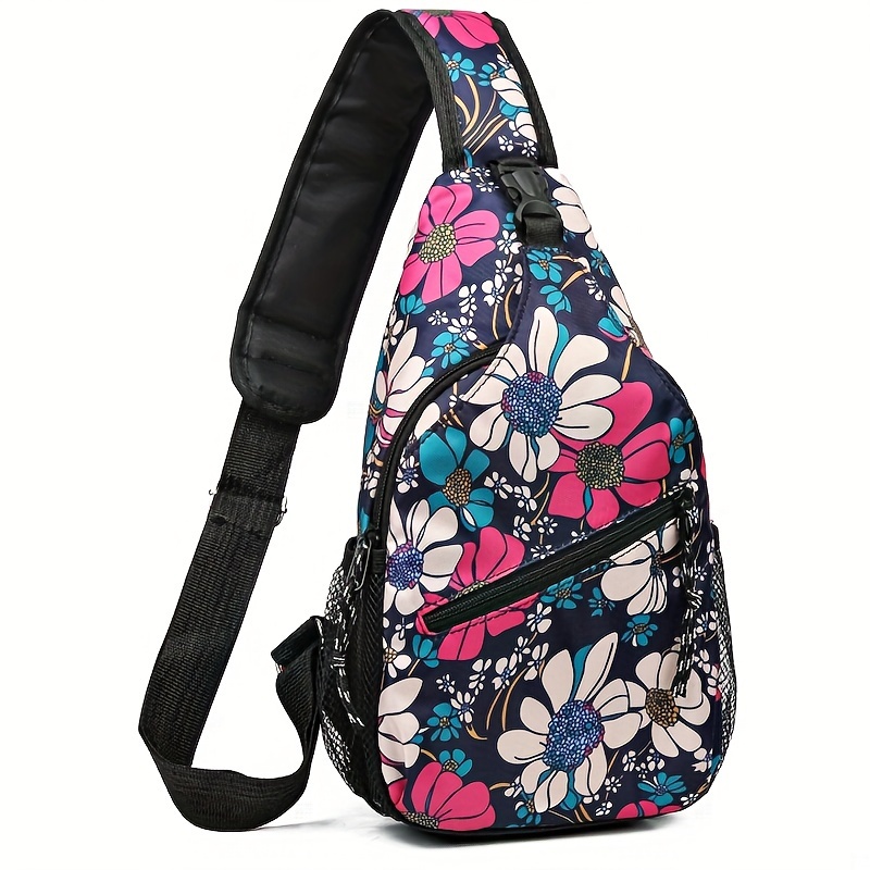 

Floral Crossbody Sling Backpack For Women, Nylon, Casual Style Chest Bag, Adjustable Strap Shoulder Sports Pack