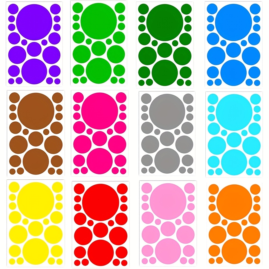 Image of 252pcs/12sheets Colored Circular Stickers, Self-adhesive Waterproof Detachable Vinyl Stickers, Suitable For Classroom Room Decoration