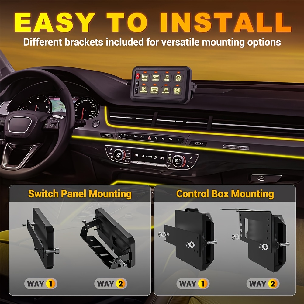 8 Gang Switch Panel with RGB Blacklight, Automatic Dimmable LED Switch Pod