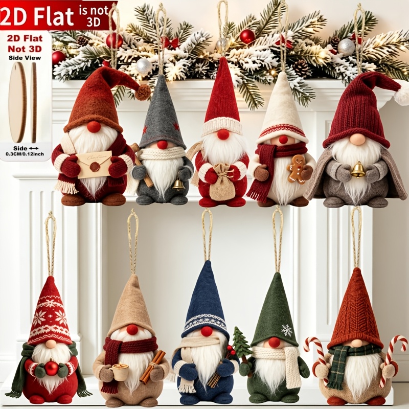 TEMU Adornos Navideños de Madera 2D , 10 piezas, Gnomos de Navidad, Clásicos de las Fiestas con Formas Impresas, Opción Ideal para Decoración y