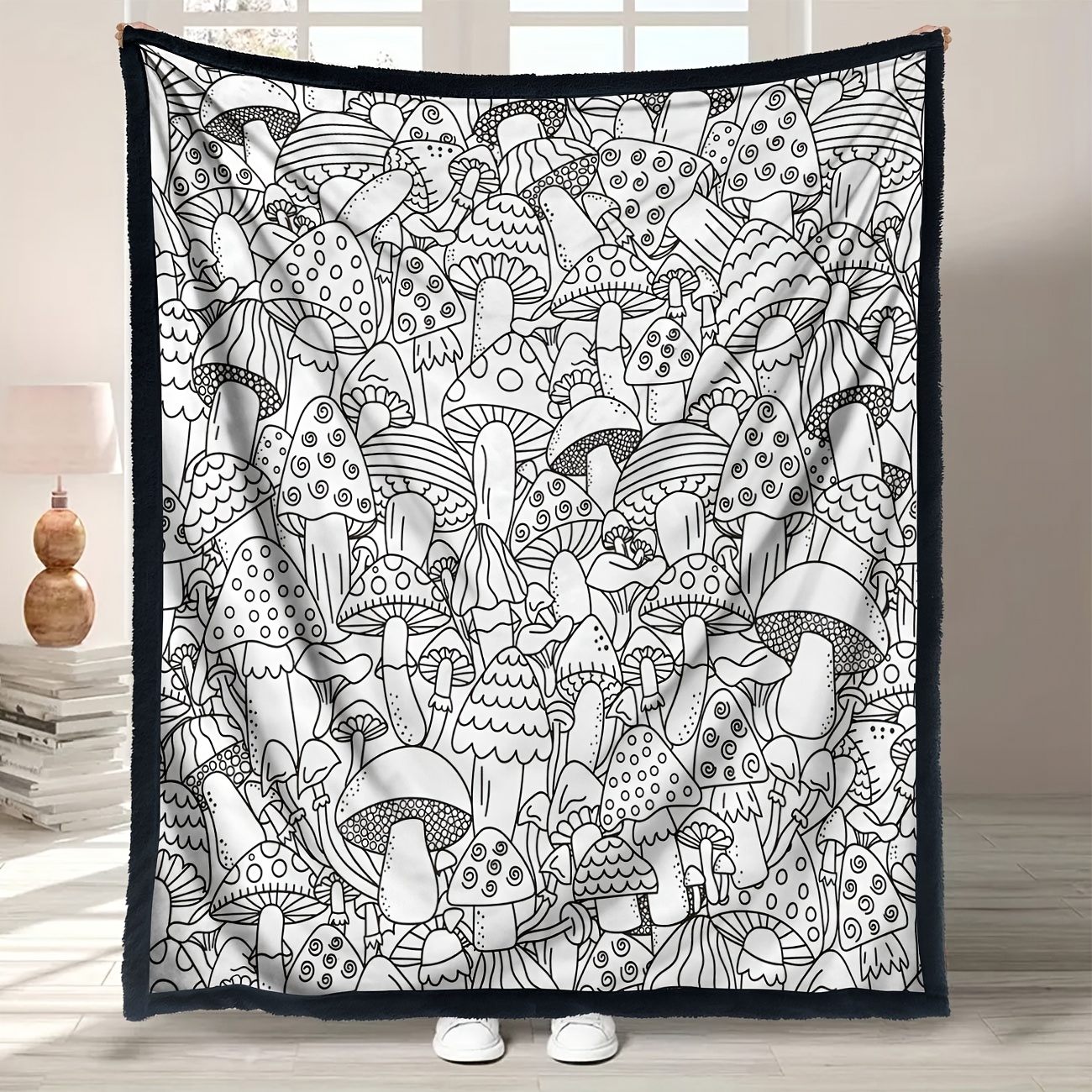 TEMU 1pc Coloring Blanket With Mushroom And Forest Graffiti Book - Soft Plush Flannel Cozy Throw Suitable For S, Coloring Parties, Bedspread,