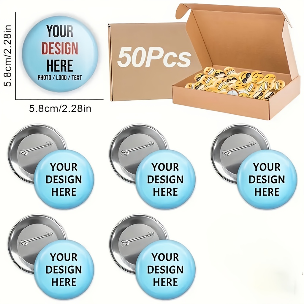TEMU 50 Stück Enamel Pins in Box, individuell gestaltbar, 6 verschiedene Größen, passend für Geburtstagsfeiern, Abschlussfeiern, Schulevents