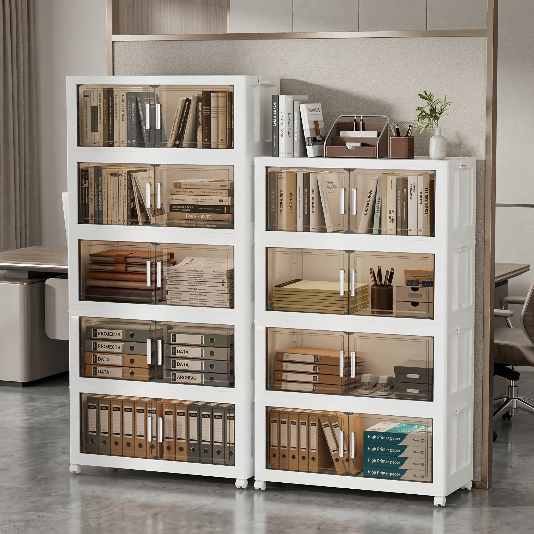 Extra Large Foldable Office Storage Cabinet with Lids & Wheels