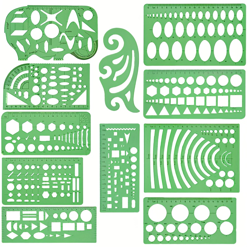 E-shop 1. 11-teiliges geometrisches Schablonen-Set mit Lineal