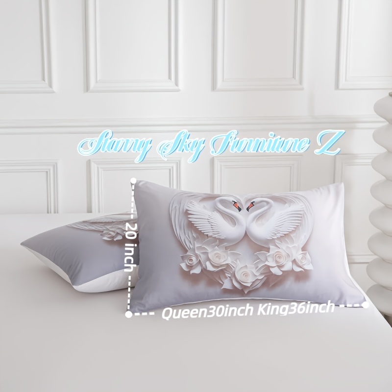 3pcs white rose quilt set   swan lovers love bedding set romantic rose print lovers bedding 1 quilt cover and 2 pillowcases   cool and comfortable machine washable Product details 4