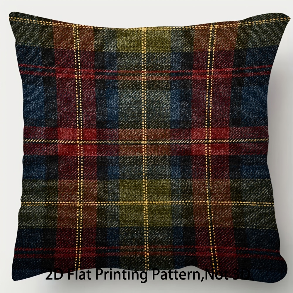 TEMU 1pc, Short Pillow Case, Vintage Tartan Plaid Fabric Pillow Covers, Double-sided Printing, Multiple Sizes , Suitable For Sofa, Living Room,