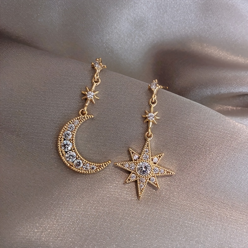 Elegant Rhinestones Drop Earrings - Golden Plated Asymmetrical Design For Women | Perfect For Daily Wear Or Parties, Shiny, Dangle Stud, Exquisite Design, Gift