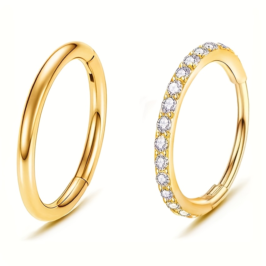 TEMU Set Of 2 Stylish Cz Cartilage Hoop Earrings Made Of Seamless Steel Hinge Nose Rings