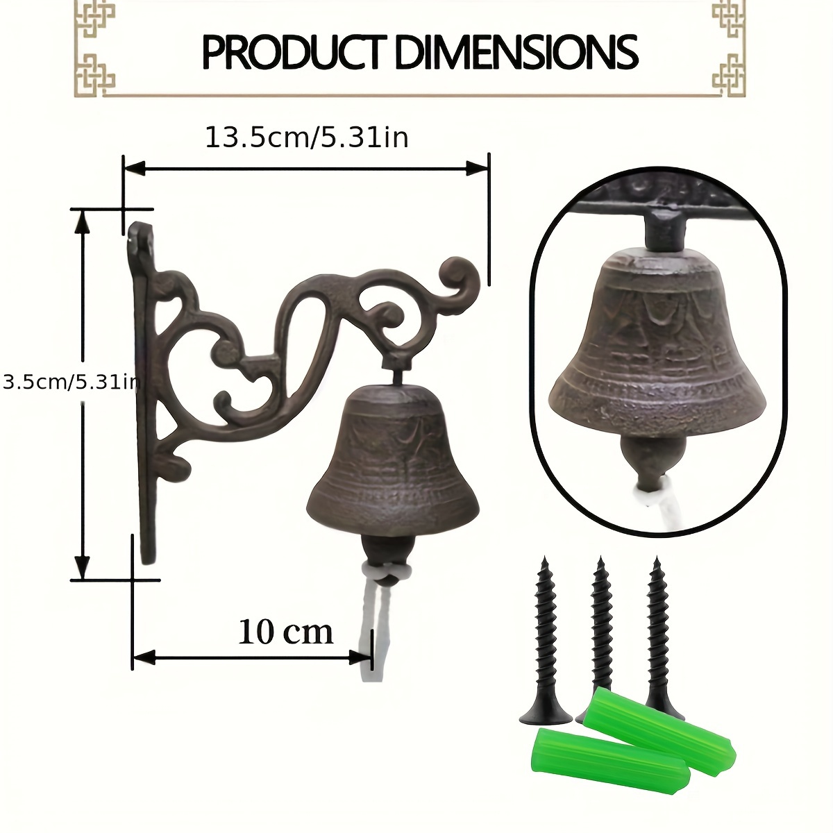 E-shop 1 Gussstahl Dinner Glocke für Terrasse, Außenbereich, Haustür, Veranda, Wandmontage, Willkommensglocke, Vintage Stil, (Schwarz)
