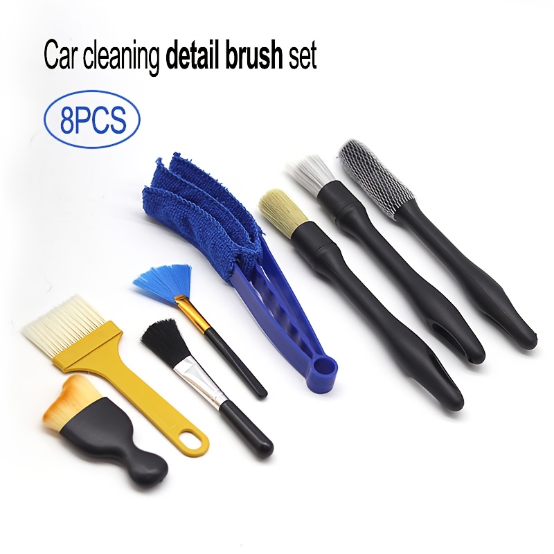 TEMU 8pcs Car Detailing And Cleaning Brush Set, Including Interior Cleaning And Dusting Brushes With Soft Bristles, And Crevice Cleaning Brushes.