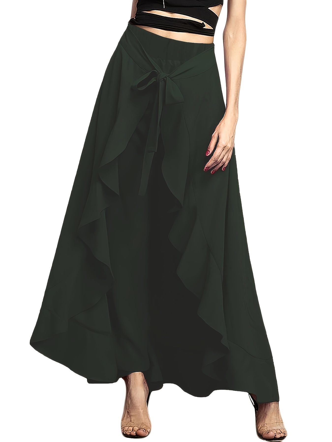 women's high waist ruffle maxi pants elegant long overlay - Temu
